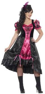 Saloondame Roze en Zwart met Veer | maat XL (48-50)