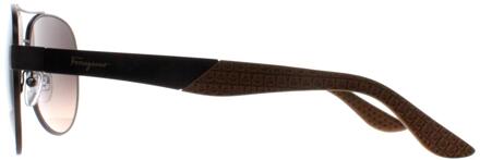 Salvatore Ferragamo Aviator Heren Mat Donker Ruthenium Grijs Bruin Kleurverloop SF275S Zwart - One Size