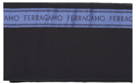 Salvatore Ferragamo Blauwe Wol Zijden Sjaal met Logo Detail Salvatore Ferragamo , Black , Heren - ONE Size
