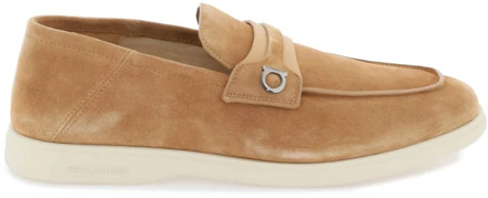 Salvatore Ferragamo Gancini Suede Moccasins Salvatore Ferragamo , Beige , Heren - 39 1/2 Eu,40 Eu,41 1/2 Eu,40 1/2 EU