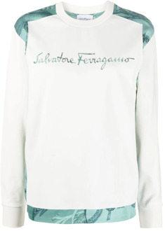 Salvatore Ferragamo Gebreide trui met ronde hals en geborduurd logo Salvatore Ferragamo , White , Dames - XS