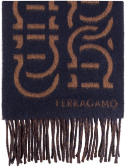 Salvatore Ferragamo Wollen sjaal met logo Salvatore Ferragamo , Blue , Heren - ONE Size