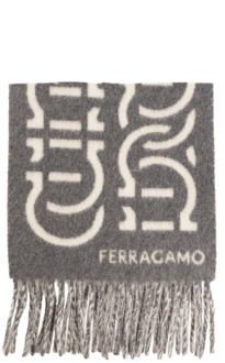 Salvatore Ferragamo Wollen sjaal met logo Salvatore Ferragamo , Gray , Heren - ONE Size