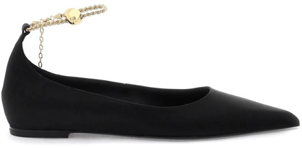 Salvatore Ferragamo Zijden ballet flats met gouden ketting enkelband Salvatore Ferragamo , Black , Dames - 35 1/2 Eu,37 1/2 Eu,38 1/2 Eu,39 1/2 Eu,36 1/2 EU