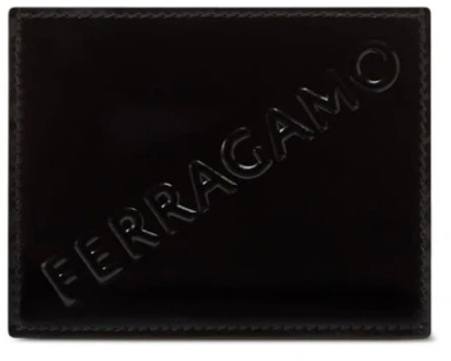 Salvatore Ferragamo Zwarte Leren Logo Kaarthouder Salvatore Ferragamo , Black , Heren - ONE Size