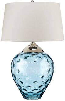 Samara tafellamp, Ø 51 cm, blauw, stof, glas, 2-lamps