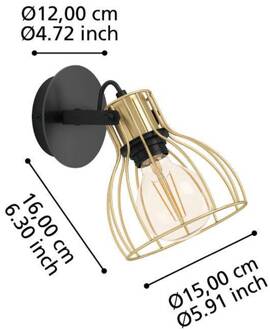 SAMBATELLO Wandlamp - E27 - 26 cm - Zwart;Goud Goudkleurig