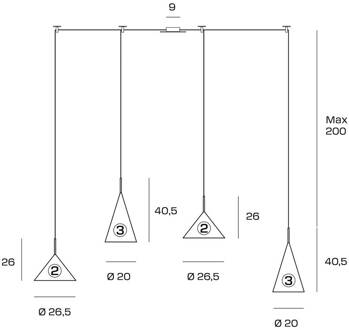 Samoi hanglamp, 4-lamps, metaal, zwart, gedecentraliseerd zwart, geborsteld goud, wit