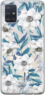 Samsung A51 transparant hoesje - Bloemen / Floral blauw