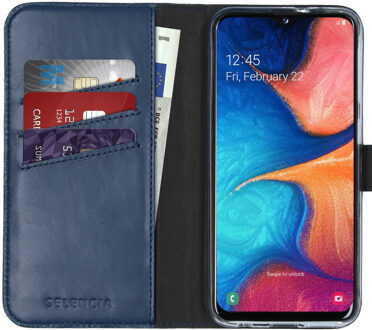 Samsung Galaxy A20e hoesje bookcase - hoesje Samsung A20e bookcase - A20e hoesje bookcase - telefoonhoesje Samsung A20e - Samsung A20e hoesje - Leer - Blauw - Selencia Echt Lederen Bookcase