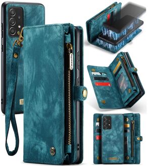 Samsung Galaxy A52 4G/Galaxy A52 5G Bookcase hoesje - CaseMe - Effen Blauw - Leer - Portemonnee met 11 Vakjes voor Pasjes en Ritsvak