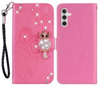 Samsung Galaxy A54 5G Uil Strass Portemonnee Hoesje - Hot Pink