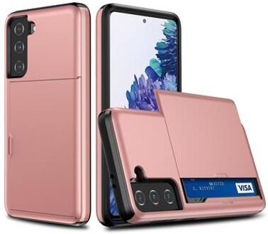 Samsung Galaxy S21 5G Hybrid Case with Sliding Card Slot - Rose Gold