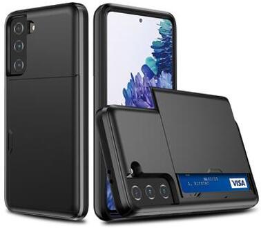 Samsung Galaxy S21 FE 5G Hybrid Case with Sliding Card Slot - Black