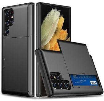 Samsung Galaxy S22 Ultra 5G Hybrid Case with Sliding Card Slot - Black