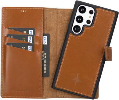 Samsung Galaxy S23 Ultra - Lederen Afneembare 2-in-1 bookcase hoes - Cognac Bruin
