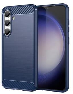 Samsung Galaxy S24 Geborsteld TPU Hoesje - Koolstofvezel - Blauw