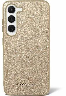 Samsung Galaxy S24 Guess Glitter Flakes Metal Logo Hybride Hoesje - Goud