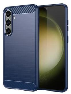Samsung Galaxy S24+ Geborsteld TPU Hoesje - Koolstofvezel - Blauw