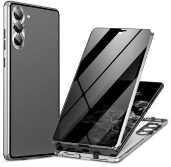 Samsung Galaxy S24+ Magnetisch Hoesje met Gehard Glas - Privacy - Zilver