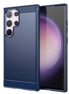 Samsung Galaxy S24 Ultra Geborsteld TPU Hoesje - Koolstofvezel - Blauw