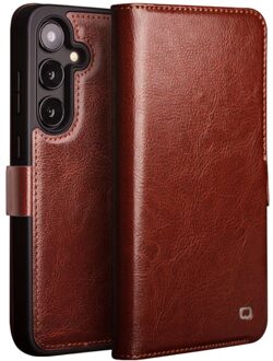 Samsung Galaxy S25 hoesje - Leren bookcase - Donkerbruin
