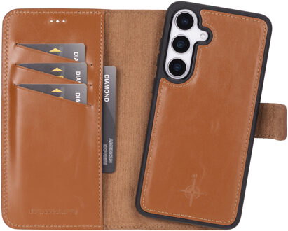 Samsung Galaxy S25 - Leren Afneembare 2-in-1 bookcase telefoonhoes - Cognac Bruin