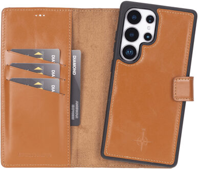 Samsung Galaxy S25 Ultra - Leren Afneembare 2-in-1 bookcase telefoonhoes - Cognac Bruin