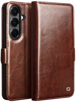 Samsung Galaxy S26 hoesje - Leren bookcase - Magnetische sluiting - Donkerbruin