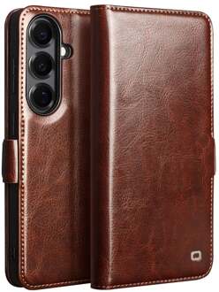 Samsung Galaxy S26 Plus hoesje - Leren bookcase - Magnetische sluiting - Donkerbruin