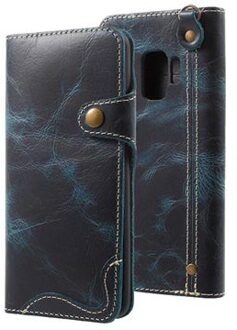 Samsung Galaxy S9 Retro Wallet Leren Hoesje - Blauw