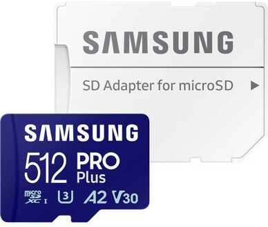 Samsung Pro Plus 512GB + SD-adapter Micro SD-kaart Blauw