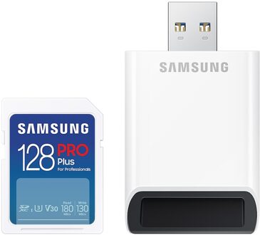Samsung Pro Plus SD Card 128GB + Kaartlezer SD-Kaart Wit