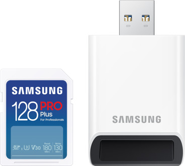 Samsung Pro Plus SD Card 128GB + Kaartlezer SD-Kaart Wit