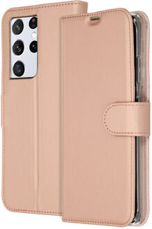 Samsung S21 Ultra hoesje bookcase - S21 Ultra hoesje bookcase - hoesje Samsung S21 Ultra bookcase - hoesje S21 Ultra bookcase - Galaxy S21 Ultra hoesje - Kunstleer - Rosé Goud - Accezz Wallet Softcase Bookcase