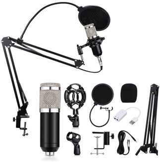 Samtian Professionele Microfoon Bm 800 Mic Studio Microfoon Condensator Stand Vocal Opnemen Ktv Karaoke Microfoon Voor Pc Computer zilver Mic standaard