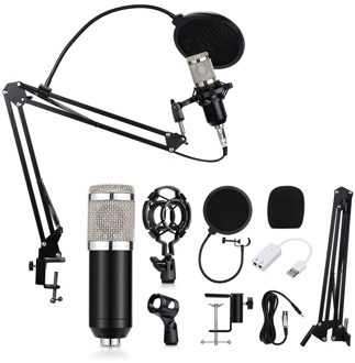 Samtian Professionele Microfoon Bm 800 Mic Studio Microfoon Condensator Stand Vocal Opnemen Ktv Karaoke Microfoon Voor Pc Computer zilver Mic standaard