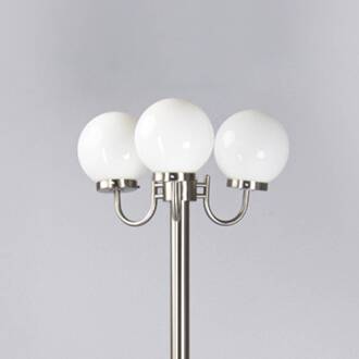 Samuel buitenlamp, 218 cm, 3-lamps, globe, E27, IP44 roestvrij staal, opaal wit