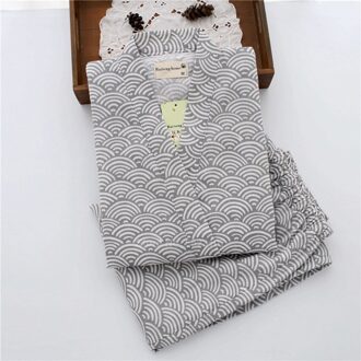 Samurai Man Japanse Traditionele Kiimoono Set Pyjama Wave Print V-hals Losse Stijl Katoenen Nachtkleding Pyjama Haori Broek Color1 / M