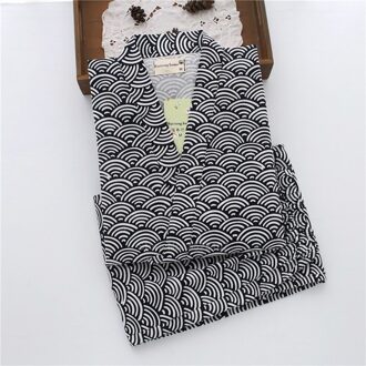 Samurai Man Japanse Traditionele Kiimoono Set Pyjama Wave Print V-hals Losse Stijl Katoenen Nachtkleding Pyjama Haori Broek Color2 / Xl