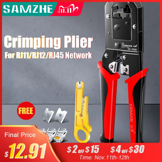 SAMZHE Crimping Plier Wire Tracker RJ11/12/45 Cable Crimper Stripping for 4P/6P/8P Ethernet and Telephone Crystal Head Making