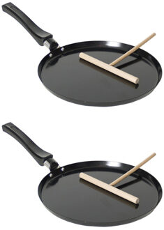 San Ignacio 2x stuks san ignacio pannenkoekenpan/crepepan - d24 cm - zwart - met anti-aanbak laag - beslag verde