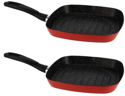 San Ignacio Set van 2x stuks aluminium grillpan Cordoba vierkant met anti-aanbak laag 27 cm