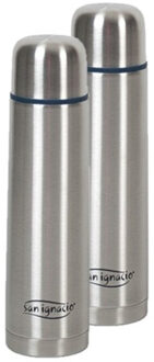 San Ignacio Thermosfles - 2x stuks - 350 ml - RVS - zilver - isoleerkan