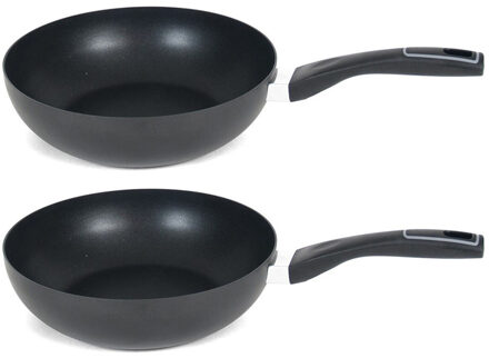 San Ignacio Wokpan - 2x stuks - D28 cm - anti-aanbak laag - aluminium - zwart