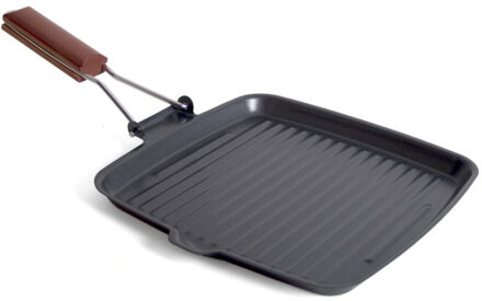 San Ignacio Zwarte Grillpan 26 Cm Met Anti-aanbak Laag En Houten Handvat - Grillpannen - Koekenpannen - Grillrooster