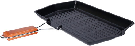 San Ignacio Zwarte grillpan/braadschaal 38 x 45 cm met anti-aanbak laag en houten handvat