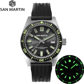San Martin 62Mas Diver Automatic Mechanical Men Watch NH35 Stainless Steel Ceramic Bezel Sunray Dial Rubber Calendar Luminous