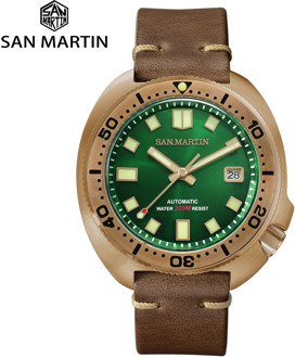 San Martin Abalone Bronze Diver Watches Men Mechanical Watch Luminous Water Resistant 200M Leather Strap Stylish Relojes часы