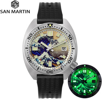 San Martin Diver 6105 Wave 3D Printing Full Luminous Kanagawa Surfing Dial NH35 Automatic Mechanical Men Watch Sapphire Date